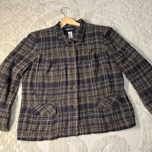 Sag Harbor Petite 14P Brown Blue Plaid Career Jacket Blazer 2.032
